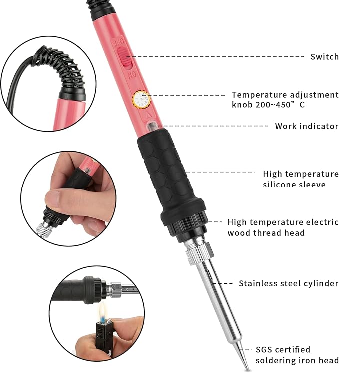 Soldering Iron Kit, 60W Soldering Iron with 5pc Interchangeable Tips, 10-in-1 Adjustable Temperature Solder Welding Tools, Fast Heating, Electronic Repair, 110V