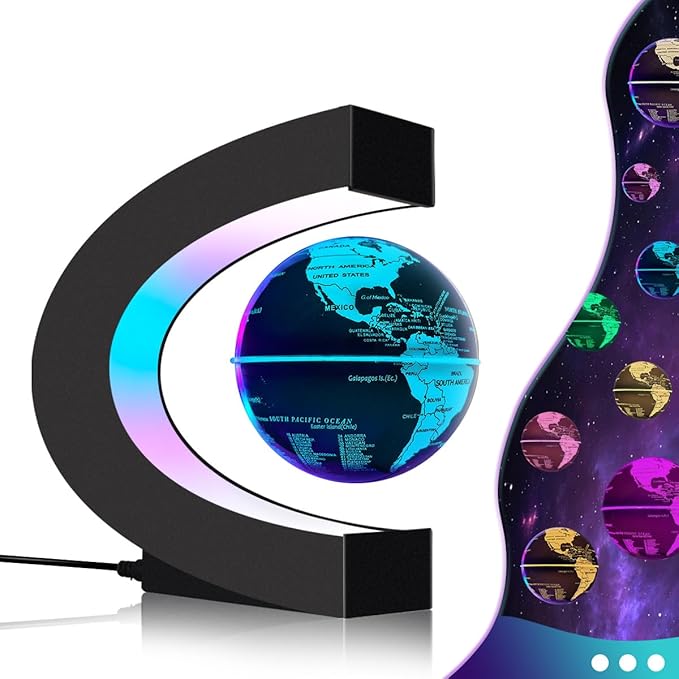 Magnetic Levitating Floating Globe with Multicolor LED Lights, Cool Gadgets C Frame Floating Globe for Office Home Desk Decor, Cool Tech Gift for Men Father Husbands Boys