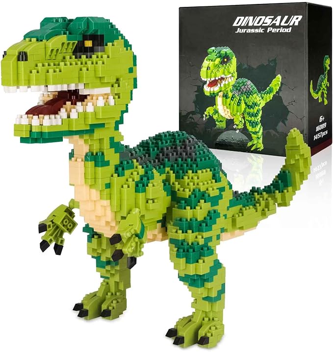 Jurassic Dinosaur Micro Building Blocks, 1457pcs Velociraptor Tyrannosaurus Rex DIY Mini Diamond Blocks Bricks Toy for Boys Age 8-12 14+ Teens Adults