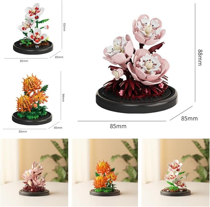 Creative Botanical Micro Blocks Set with Display Cover- 550PCS Artificial Chrysanthemum, Peony and Hibiscus, Perfect DIY Gift for Adults, Teens and Flower Lovers