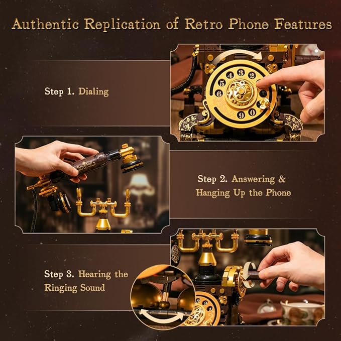 PANTASY Retro Phone Building Blocks Set for Adults, Vintage DIY Telephone Model Kit with Realistic Design, Creative Home Decor Gift, Ideal Gifts for Collectors & Hobbyists