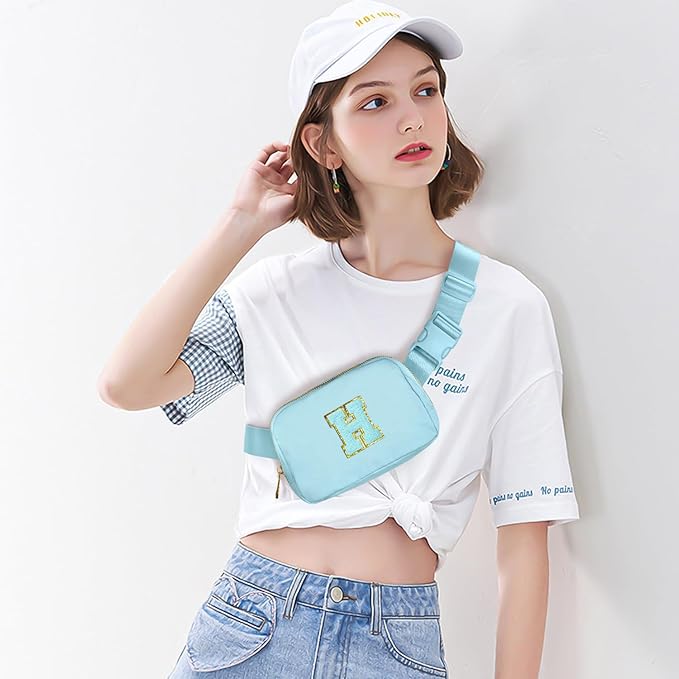 Gitus Gifts for 8 9 10 11 12 Year Old Girls Belt Bag Fanny Pack Crossbody Bags with Initial Letter Patch Cute Stuff Birthday Gifts for Teen Girls Women Personalized Trend Stuff (Icing Blue-H)
