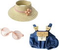 17cm&15cm Dolls Clothes, Adorable Chic Series for 17cm&15cm Dolls (NO Doll), 3-Piece Doll Outfit with Accessories - Wordy Jeans + Flowered Flat hat + Pink Framed Glasses