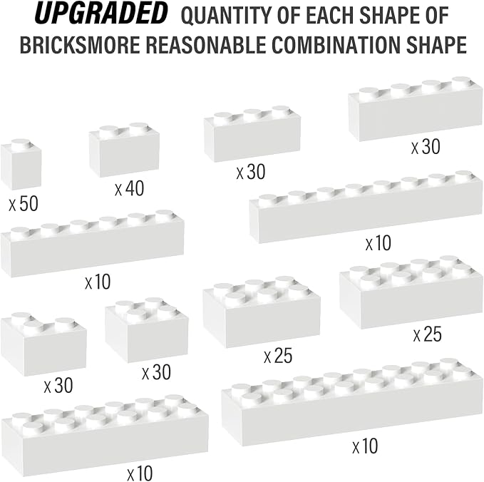 300 Piece Bulk Assortment Pack - White Bricks with 12 Sizes, Compatible with Lego Parts