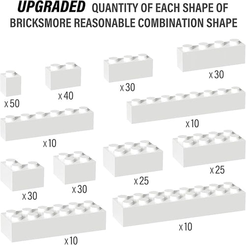 300 Piece Bulk Assortment Pack - White Bricks with 12 Sizes, Compatible with Lego Parts