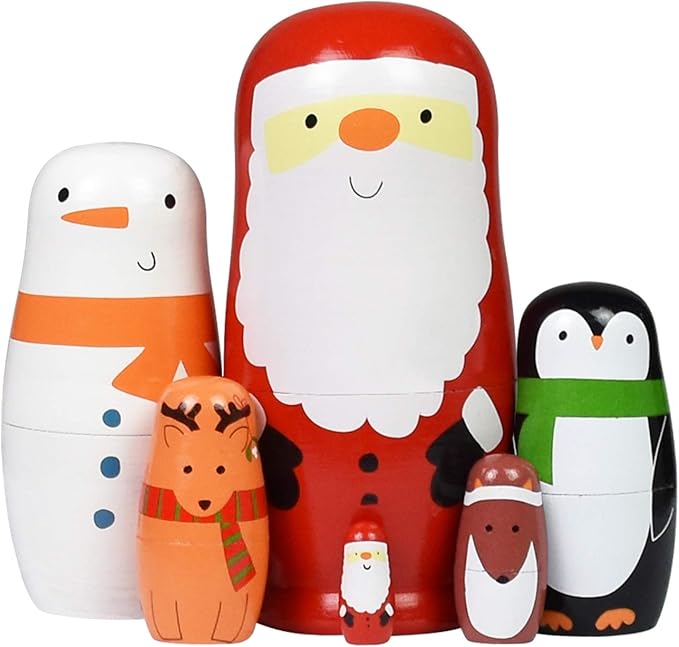 HYCLES Nesting Dolls Russian Matryoshka Wood Stacking Nested Set for Kids Handmade Toys for Children Kids Christmas Birthday Decoration Halloween Wishing Gift