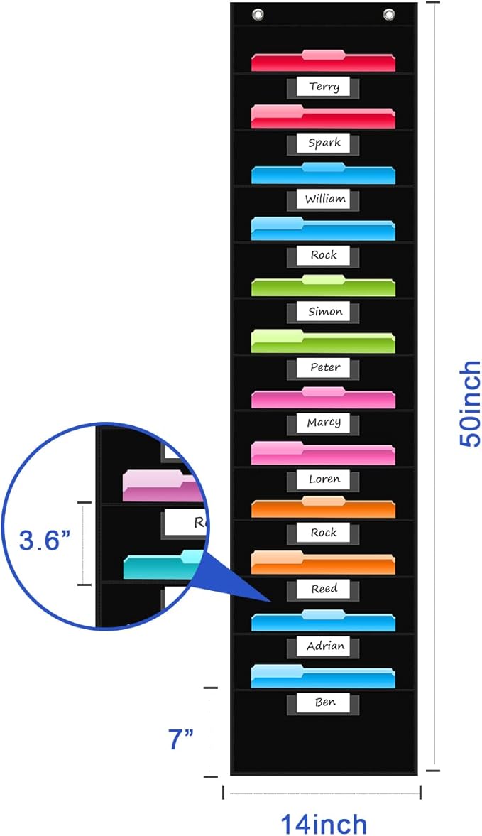 REGELETO 12 Pockets Storage Pocket Chart with 12 Nametag Pockets,Hanging Wall File Organizer for Classroom and Office, Organize Your Assignments, Files, Scrapbooks, Paper (Black)