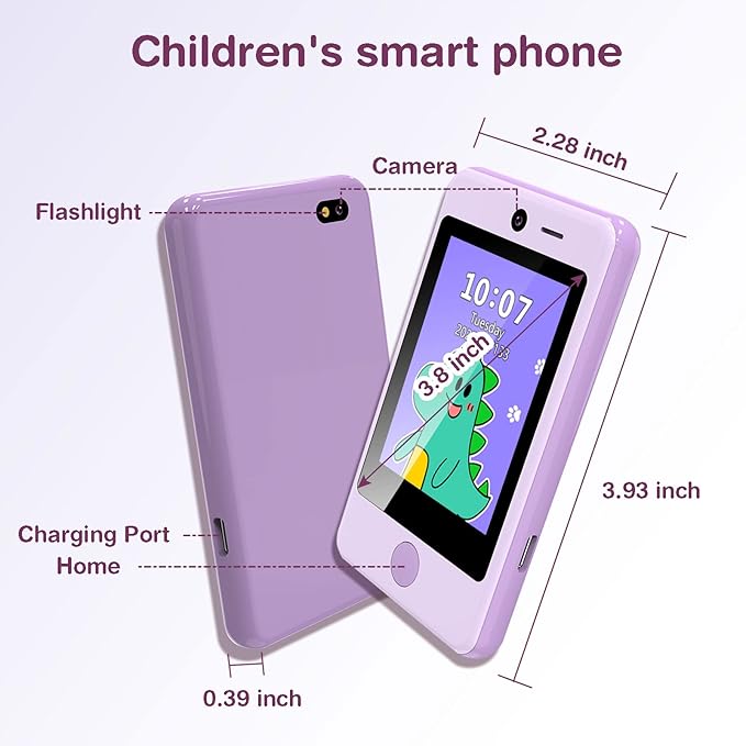 PTHTECHUS® Kids Phone Toy for Boys Girls, 3.8 "Touch Screen Toddler Smartphone with Fun Cameras 16 Games MP3 Music Player Audio Recorder Pedometer Torch Alarm Clock Children Phone for Ages 4-14