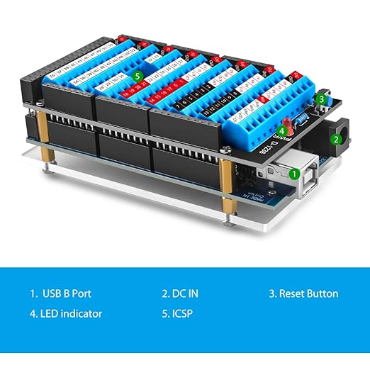 GeeekPi Screw Terminal Block Breakout Board HAT with Reset Button and LED Indicator, GPIO Expansion Board Breakout Module for Arduino MEGA 2560 R3