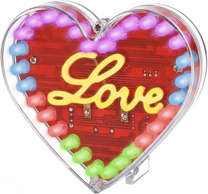 Soldering Project, ICSTATION Heart Shaped LED Soldering Practice Kit RGB LED Heart Circuit Project with Love Filament DIY Electronic Kit for School Student Education Perfect Present for Your Lover