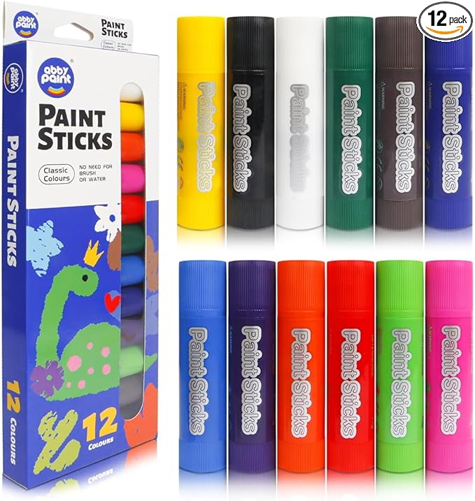 12 Colors Paint Sticks, Quick-Drying and Washable Tempera Paint Sticks for Kids, Non-Toxic Art Supplies for Student