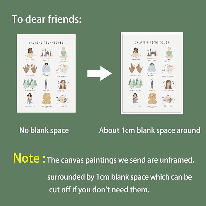 uoyien Calming Corner Classroom Mental health Posters Feelings Calming Techniques Canvas Wall Art Boho Emotions Chart for Kids Prints Special Education Wall Decor for Office School 16x22in Unframed