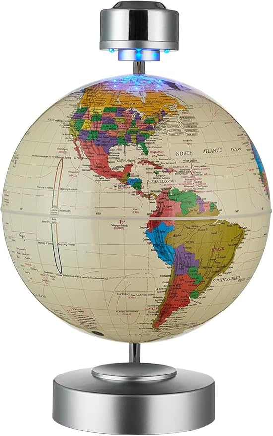 Magnetic Levitation Globe, 8" Mag Lev Earth Globe, Suspended Auto Dual-Rotation, Touch-Controlled LED Light, Suitable for Decorative Ornaments, Business, Holiday Gifts (White)