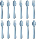 12 Pcs Plastic Toddler Utensils Set 6 Kids Forks and 6 Kids Spoons BPA Free/Dishwasher Safe Toddler Silverware Brightly Colored Kid Plastic Cutlery Set-Blue