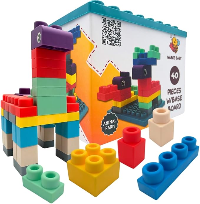 Big Soft Toddler Blocks 1-3, 40-Pieces with Baseboard for Building Stacking Playing and Booklet - Great Gift, Toys for Ages 2+, 2-3, 3-5 and 4-8 Boys, Girls