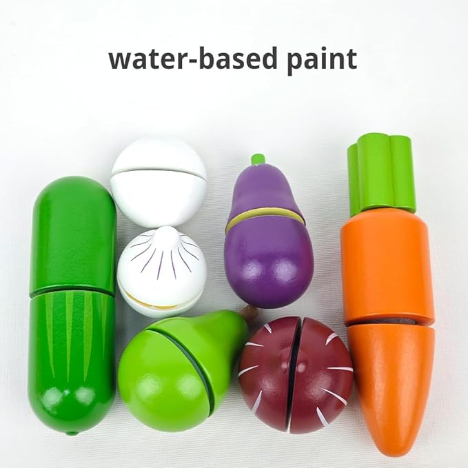Velcro Fruit and Veggies for Kids Play Kitchen Cooking Toys Wooden Pretend Play Fruit Early Educational Learning for 3 Year Old Kids Toddler Boys Girls