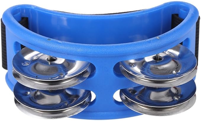 Musfunny Foot Tambourine Percussion Musical Instrument with Double Row Metal Jingle Bell for Guitar Foot Drum Set Accessory (Blue)
