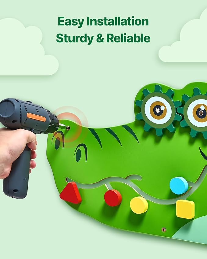 VEVOR Crocodile Activity Busy Board Panel, 9 Wall Activities Board, Montessori Sensory Wall Panel for Kids 3-12 Years, Sensory Wall Activity Panel, Ideal for Toddler Playroom Nursery Classroom
