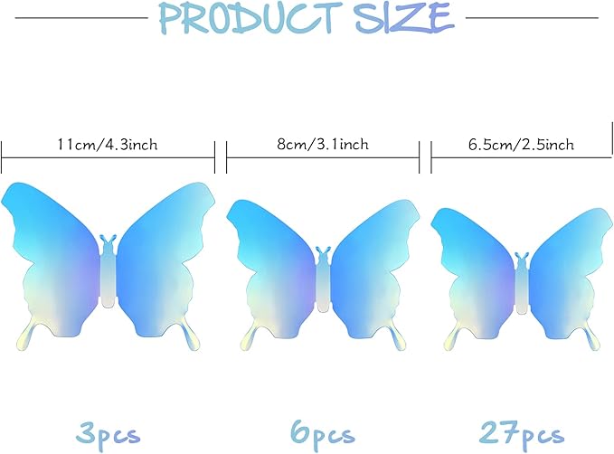 BBTO 48 Pieces Butterfly Wall Decor DIY Mirror 3D Butterfly Stickers Removable Decals for Home Bedroom School Bathroom Living Room Decor(Blue)