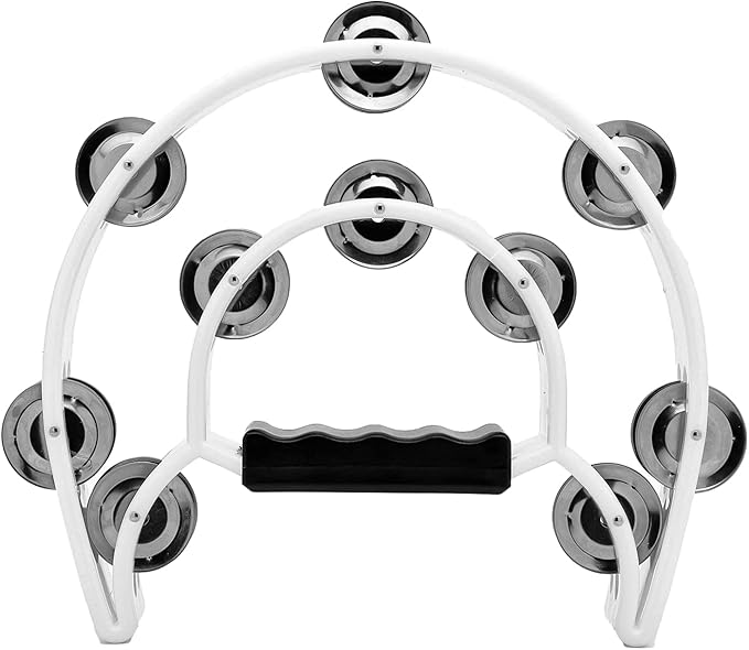 Musfunny Tambourine with Double Row Metal Jingles Hand Held Percussion Tambourines Musical Educational Instrument for Adults Church KTV Party (White)