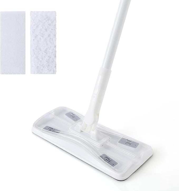 Eyliden Sweeper Mop with 58" Long Handle, 36 Disposable Refills - 12 Heavy-Duty Pet Hair Cleaning Pads, 24 Dry Sweeping Cloths, Dry Dust Mops Kit for Multi Surface Floor Cleaning (White)