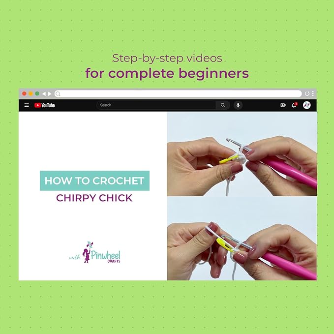 Pinwheel Crafts Easy Crochet Kit for Beginners Kids Ages 12+ - Chirpy Chick Amigurumi Kit for Kids with Thicker Yarn, Hook & Step-by-Step Video Tutorials, Learn to Crochet Kits for Adults Beginner