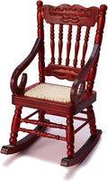 Dollhouse Miniature Rocking Chair 1:12 Scale Wooden Furniture Accessories Tiny Mini House Home Outdoor Cake Topper Decoration Model Living Room Scene Christmas Craft Displays (Red)