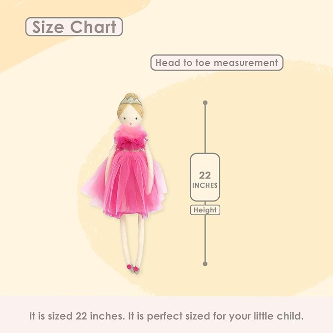 MON AMI Princess Doll Sophia – 22”, Soft & Elegant Stuffed Plush Princess Doll, Use as Toy or Room Decor for Kids