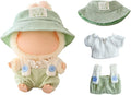 Clothes for Dolls Accessories (No Doll), Cute Outfit Set 3 Pieces Bib Pants Suitable for 15 & 17cm Doll Suit, Stylish Dress Up Overalls Doll Clothing Set Replacement with Hat Clothes Green