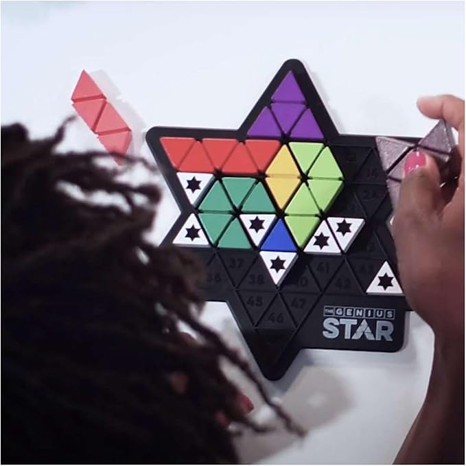 The Happy Puzzle Company The Genius Star | Toy of The Year Award Winning Family Board Game | 165,888 Possible Puzzles | Filling in Colored Shapes | Blockers to Complete A Star | Golden Star Twist