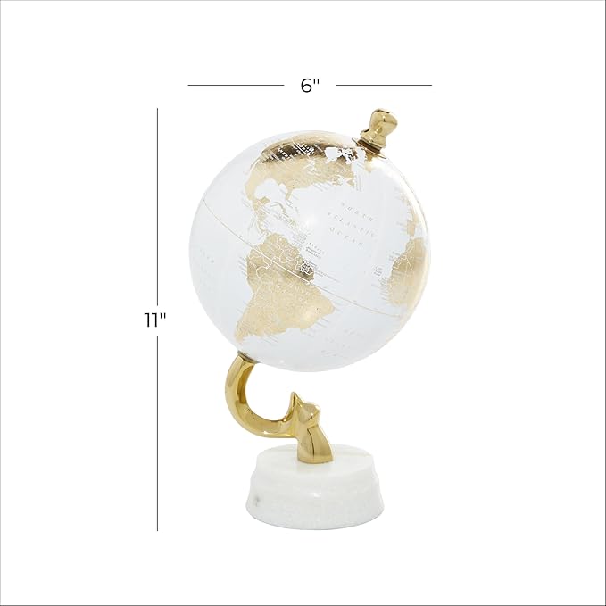 Deco 79 Aluminum Metal Globe with Marble Base, 6" x 6" x 11", Gold