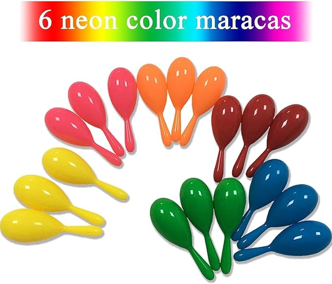 48pcs Mini Maracas for Kids Mexican Fiesta Party Favors Plastic Maraca Shakers Noisemaker for Cinco de Mayo Day of the Dead Fiesta Mexican Themed Birthday Christmas Party Supplies Favors Kids Gifts