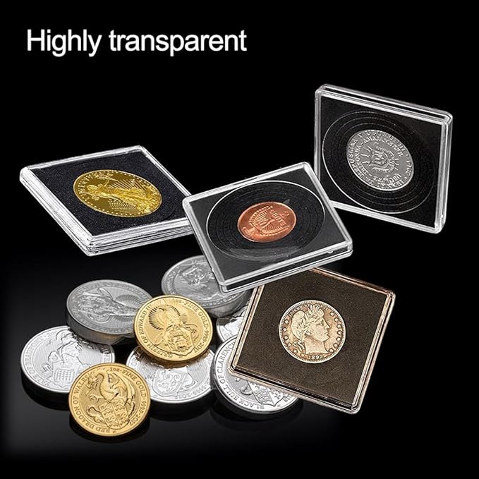 Coin Capsule Coin Snap Holder 2 x 2 Inch Half Dollar Coin Holder, Coin Cases for Collectors Coin Sleeves Collectors for Coin Collection Supplies (Black Foam Gasket, 20)