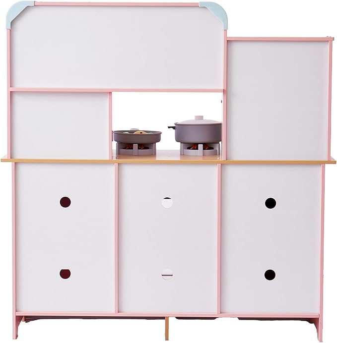 VEVOR Wooden Play Kitchen Toy, Play Kitchen for Kids with Lights and Sounds, Toddler Kitchen with Ice Maker, Oven, Sink, Microwaves, Fridge and Utensil and Fruit Accessory for Toddlers Ages 3-8, Pink