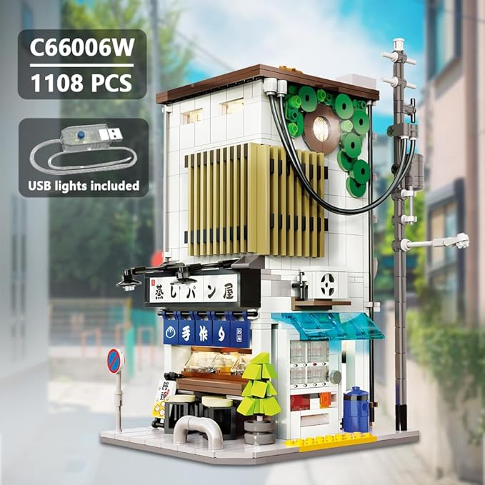 CaDA Master C66006W Japanese Bun House Building Set,MOC Construction Baozi Shop Brick Toy,1108PCS City House Block Kits for Adults