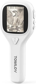 TOMLOV P10 Evo Handheld Close-Up Coin Microscope with 2" IPS Screen: 20X LED Lighted Trichome Magnifier for Adults, Portable Jewelers Loupe, STEM Kids Microscope, Windows/macOS Compatible, White