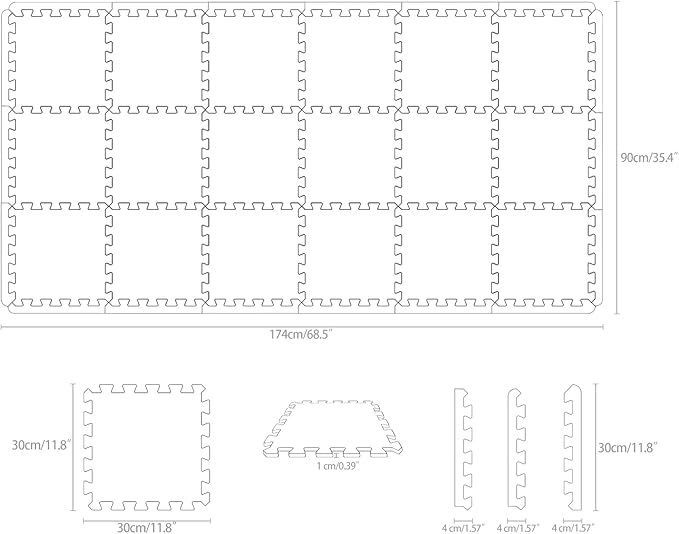 Yostrong® 18 Tiles Interlocking Puzzle Foam Baby Play Mat with Straight Edges for Playing - EVA Babies Crawling Mat | Rubber Floor Work Out Mats for Home Gym. Gray. YOC-Lb18S18