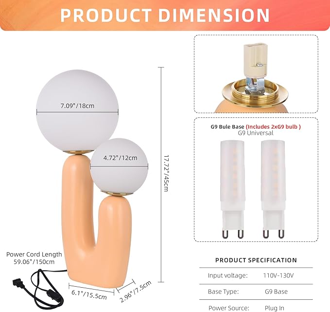 Arturesthome Nightstand Desk Lamp, Creative Nordic Living Room Bedside Bedroom Table Lamp with Led Bulbs, Beige