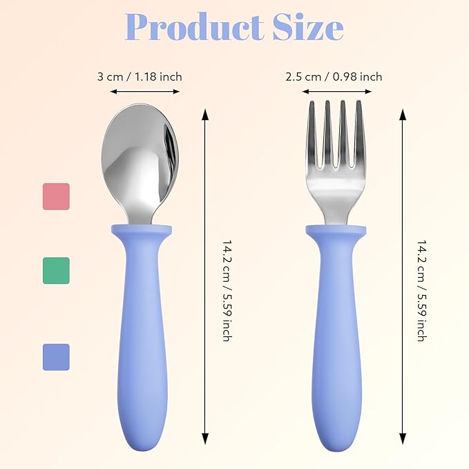 Pimoys 6 Pieces Toddler Utensils Forks and Spoons,Kids Silverware Set with Plastic Handle Stainless Steel Toddler Silverware,Dishwasher Safe