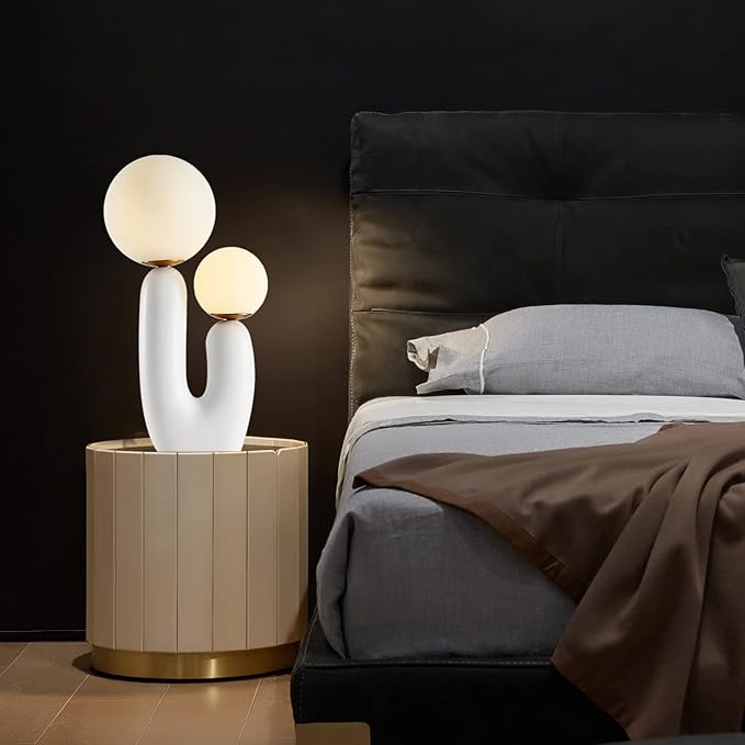 Arturesthome Nightstand Desk Lamp, Creative Nordic Living Room Bedside Bedroom Table Lamp with Light Bulbs, White
