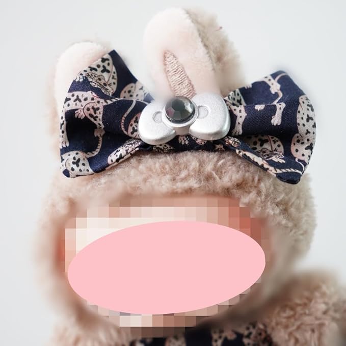 2-Piece Clothes for Labubu (NO Doll), Handmade Liberty Fabric Dress and Bow Set for 17CM Dolls, Cute Outfit Accessories (Cheetah)