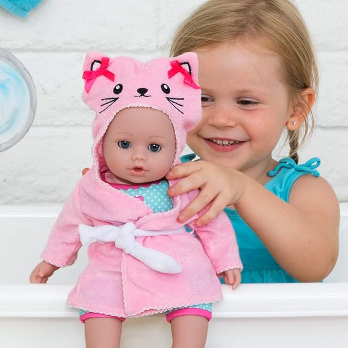 Adora Bath Time Babies Collection, 13" Baby Doll and Clothes Set, Made with Fresh Powder Scent and Exclusive QuickDri Vinyl Body, Birthday Gift For Ages 1+ - Kitty