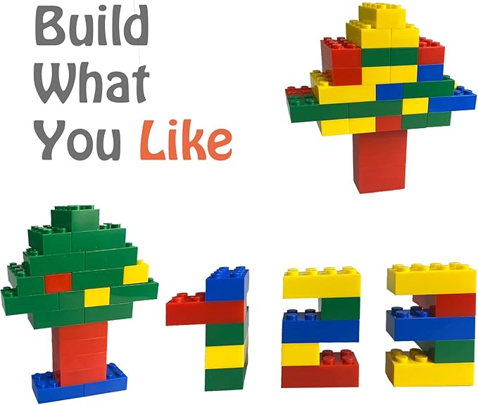200 Piece Classic Building Bricks, 2x4 Bulk Bricks STEM Creative Building Toys, Red, Yellow, Blue, Green(Samll Bricks, 1.25x0.62x0.47 in)