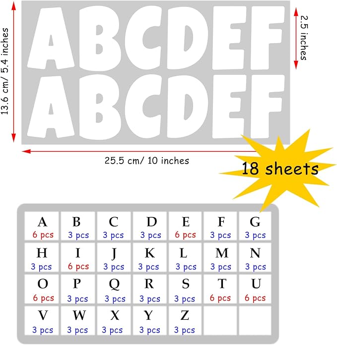 Bemeol Bulletin Board Letters 216 Pcs 2.5 Inch Alphabet Letter Stickers Self-Adhesive Letters for Poster Board Classroom Crafts Home Decor(White)