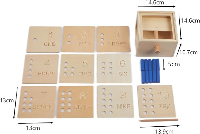 Adena Montessori Toys Wooden Counting Peg Game - Learn to Count 1-10 with Numerals, Peg Drop Box & Tumbling Pegs - Educational Toddler Toy for Early Math Skills Development (Small Counting Pegs Board)
