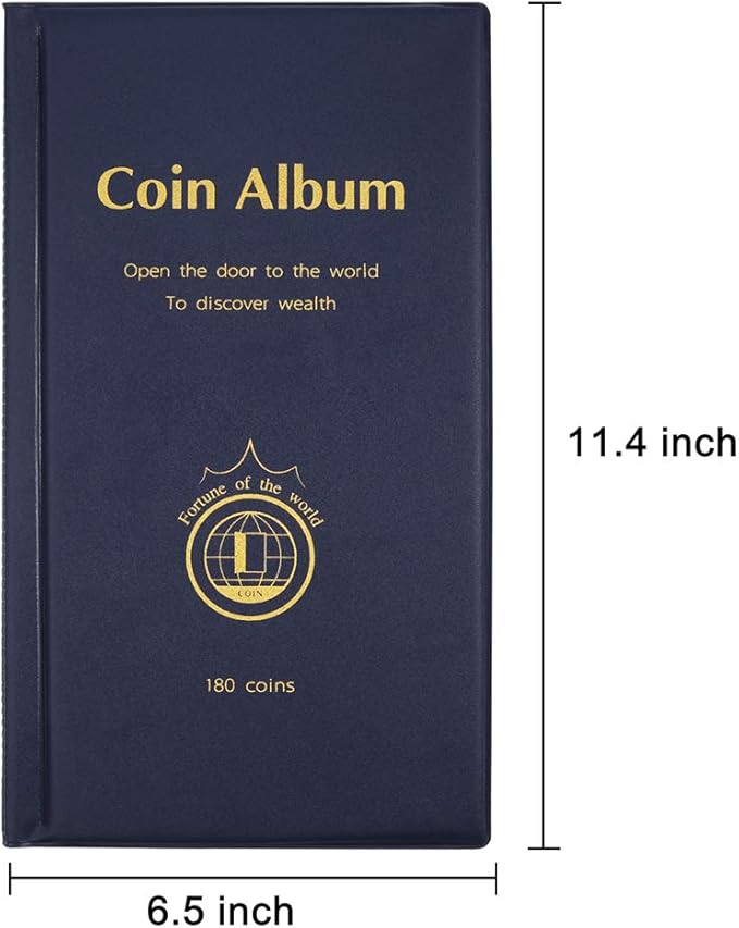 AITIME 180 Pockets Coin Collection Supplies - Coin Collecting Holders Book Album for Collectors, Collector Album Storage Suitable for Coin Diameter Less Than 1.66 Inches (Blue)