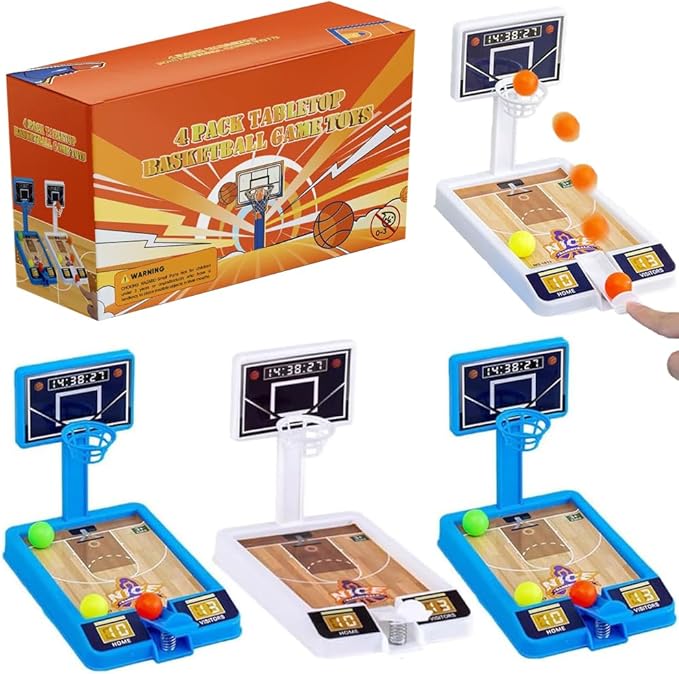 4 Pack Tabletop Basketball Game Toys, Basketball Party Favors Desk Games for Office for Adult to Reduce Stress, Basketball Gifts Idea Classroom Prizes for Kids Boys Girls