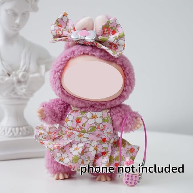2-Piece Clothes for Labubu (NO Doll), Handmade Liberty Fabric Dress and Bow Set for 17CM Dolls, Cute Outfit Accessories (PAYSANNE-Blossom)