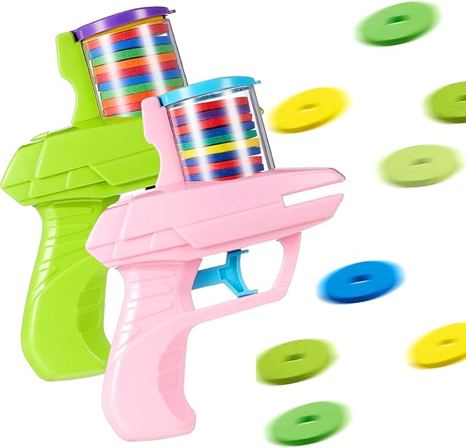 Sumind 2 Pcs Foam Disc Shooter Zip Shot Shooter Disc Launcher (Green,Pink)