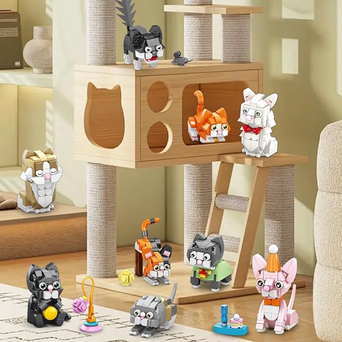 Party Favors for Kids 9 Styles Cat Building Blocks Toys Kitten Animals Build Bricks for Classroom Prizes Goodie Bag Fillers Halloween Christmas Easter Birthday Gift Toy for Boys Girls Ages 6+